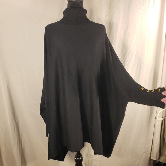 Joseph A  qu' est ce que c'est silk? Black Turtleneck Poncho Sweater, XL - Picture 3 of 6